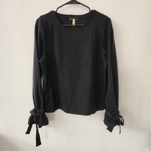 J Crew Ribbon Bow Tie Cuffs Top Shirt Medium Long Sleeve Pullover Black